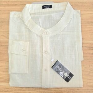 COOFANDY Mens Casual Linen Henley Shirt Long Sleeve Band Collar Top Large‎